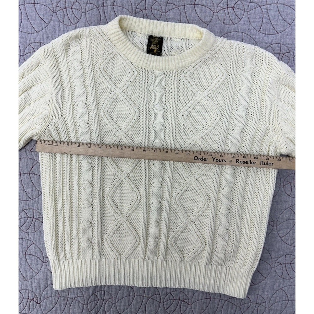 VTG 80s Sears Style Works Cable Knit Cream Sweater / Men's Size Large - Picture 5 of 7